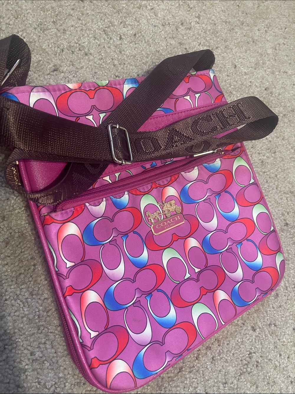 Coach Pink Multicolor Signature Crossbody Bag